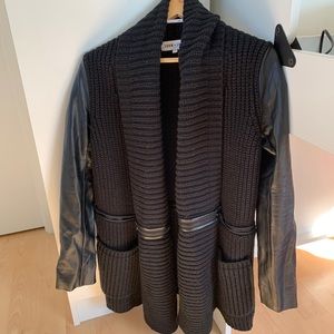 John + Jenn Sweater Jacket Vegan Leather Sleeves